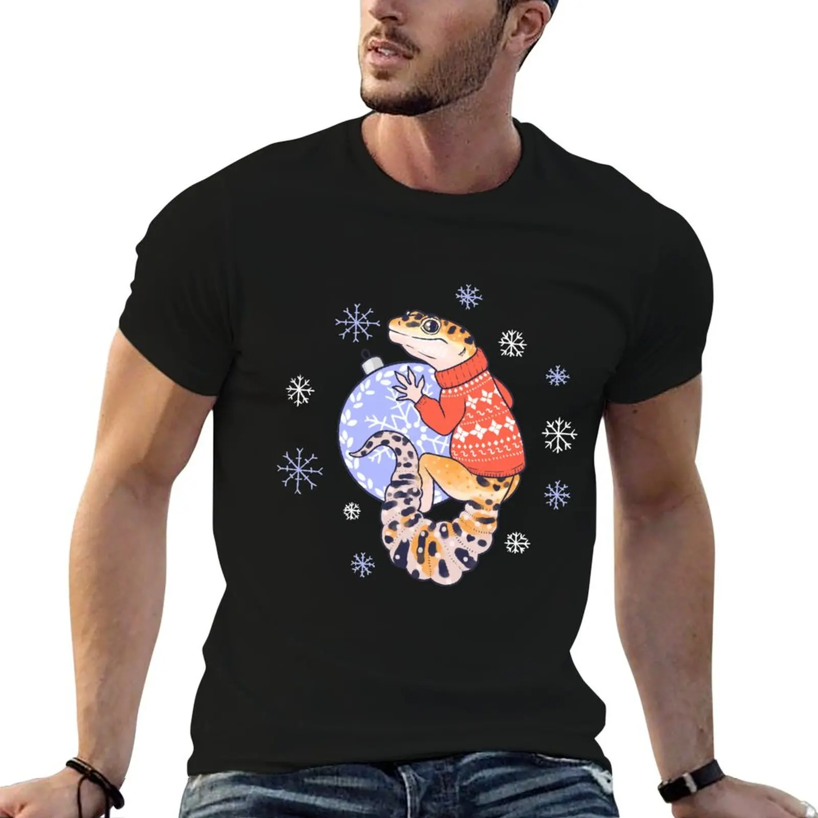 Leopard Gecko in a sweater T-Shirt t shirt for man 100 percent cotton man t shirt cotton t shirts for man cotton T-shirt