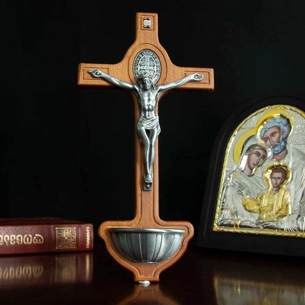 

Catholic Cross with Holy Water Wooden Wall Cross for Church and Home Decor Православный крест