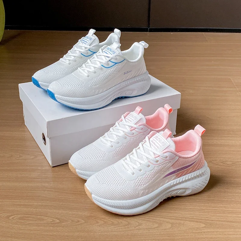 Zapatillas de deporte transpirables para mujer, zapatos informales, Tenis blancos ligeros para exteriores, calzado deportivo informal para caminar y correr