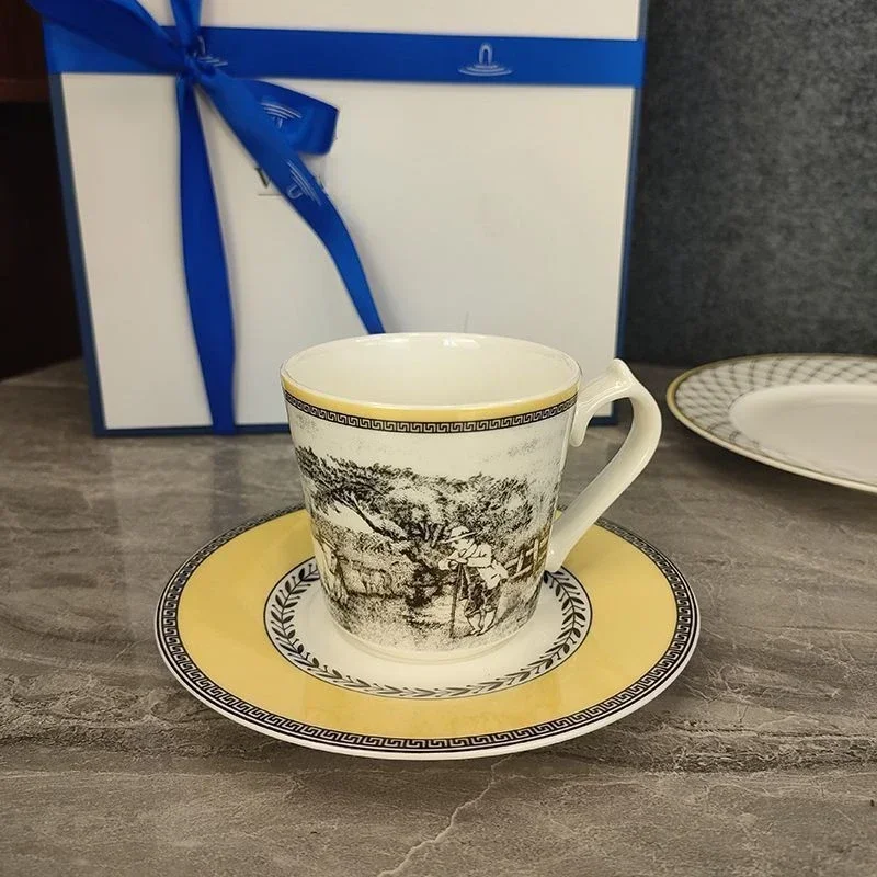 

German Treasure Coffee cup dish set bone china high temperature resistant Dim sum dish Mug antique style tableware gift box