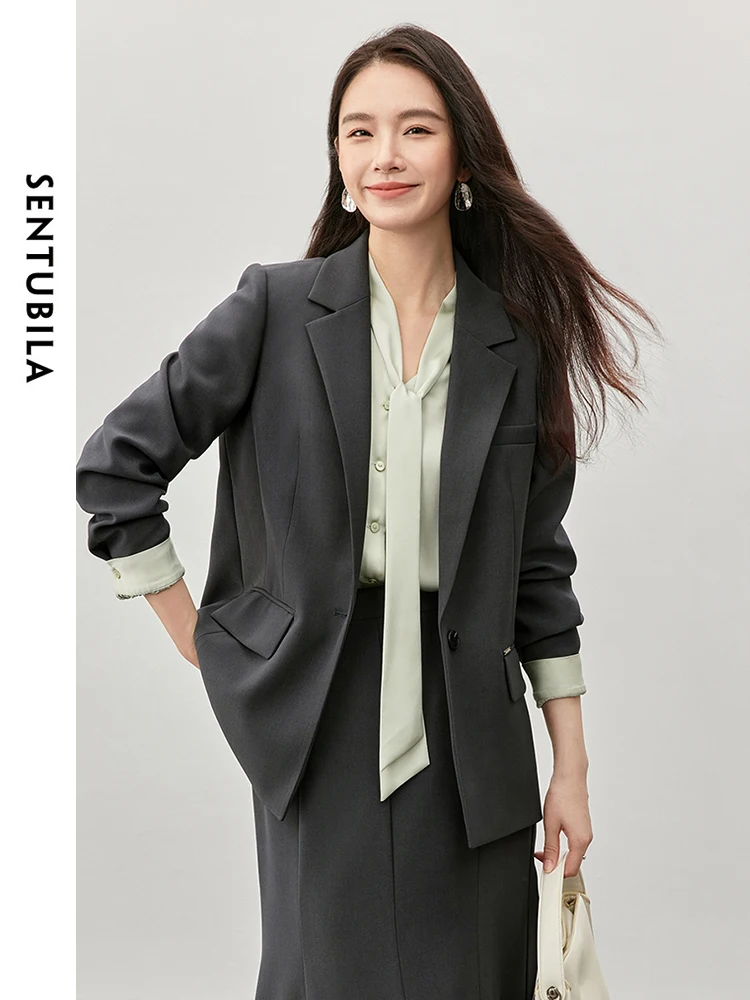 SENTUBILA Texture Loose Fit Women Blazers 2024 Autumn Notched Collar Single Button Office Lady Work Business Coats 143X57277