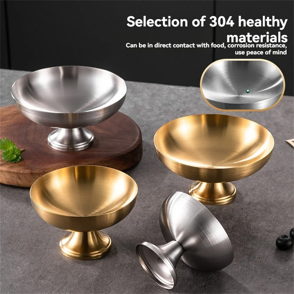 ชามไอศกรีมสแตนเลส เหมาะสำหรับน้ำผลไม้และของหวาน เหมาะสำหรับของว่างในงานปาร์ตี้ จานเสิร์ฟพุดดิ้งผลไม้ในวันหยุด