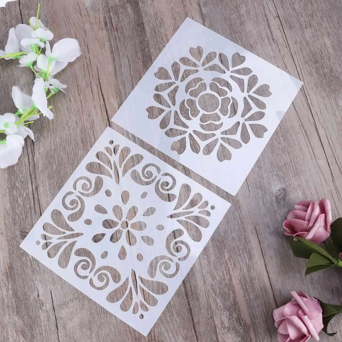 

4Pcs Flexible DIY Template Spray Stencil Retro Totem Cake Decoration Mold Powdered Sugar Sieve Printing Painting Board