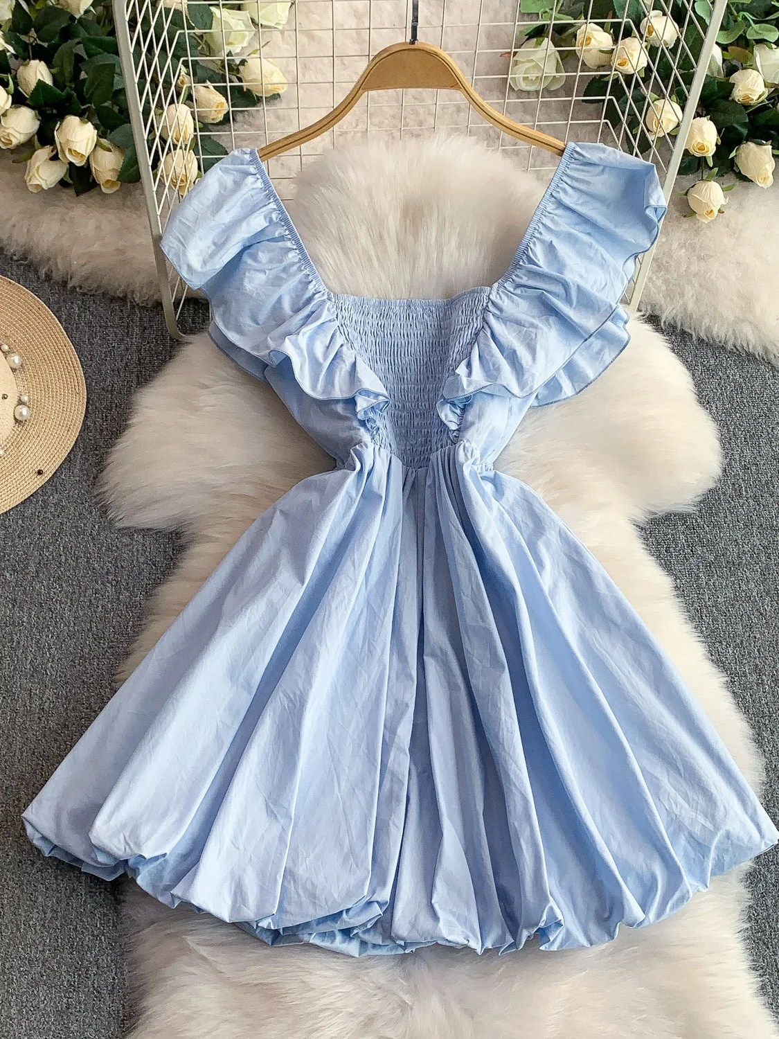 Vestido de princesa f com cintura elástica, sexy, decote em v profundo, verão, manga elástica, cintura alta, linha a, ...