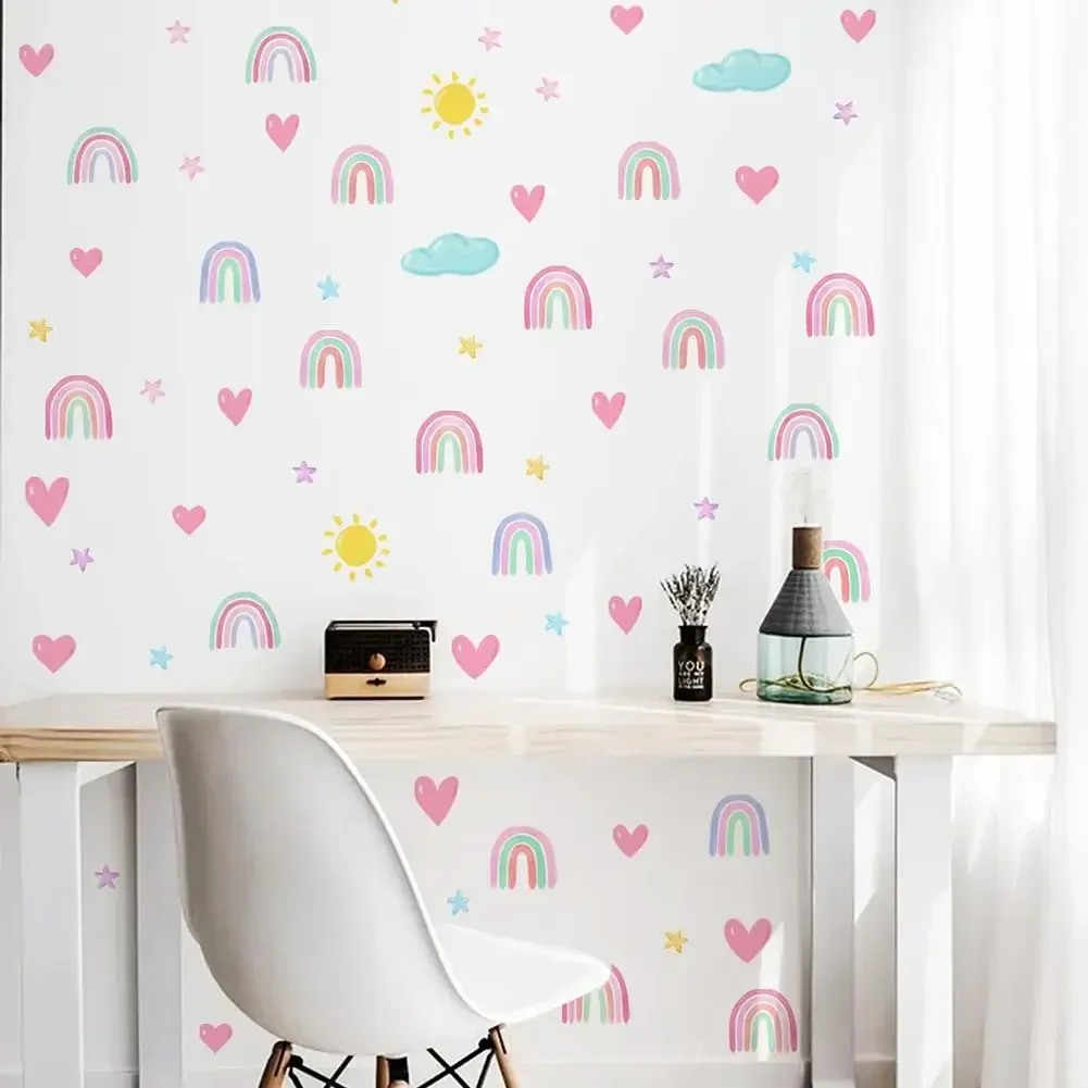 4PCS 30 X 20cm PVC Wall Stickers Rainbow Stars Love Self-adhesive Wall Decals for Girls Boys Baby Bedroom Nursery Wall Decor