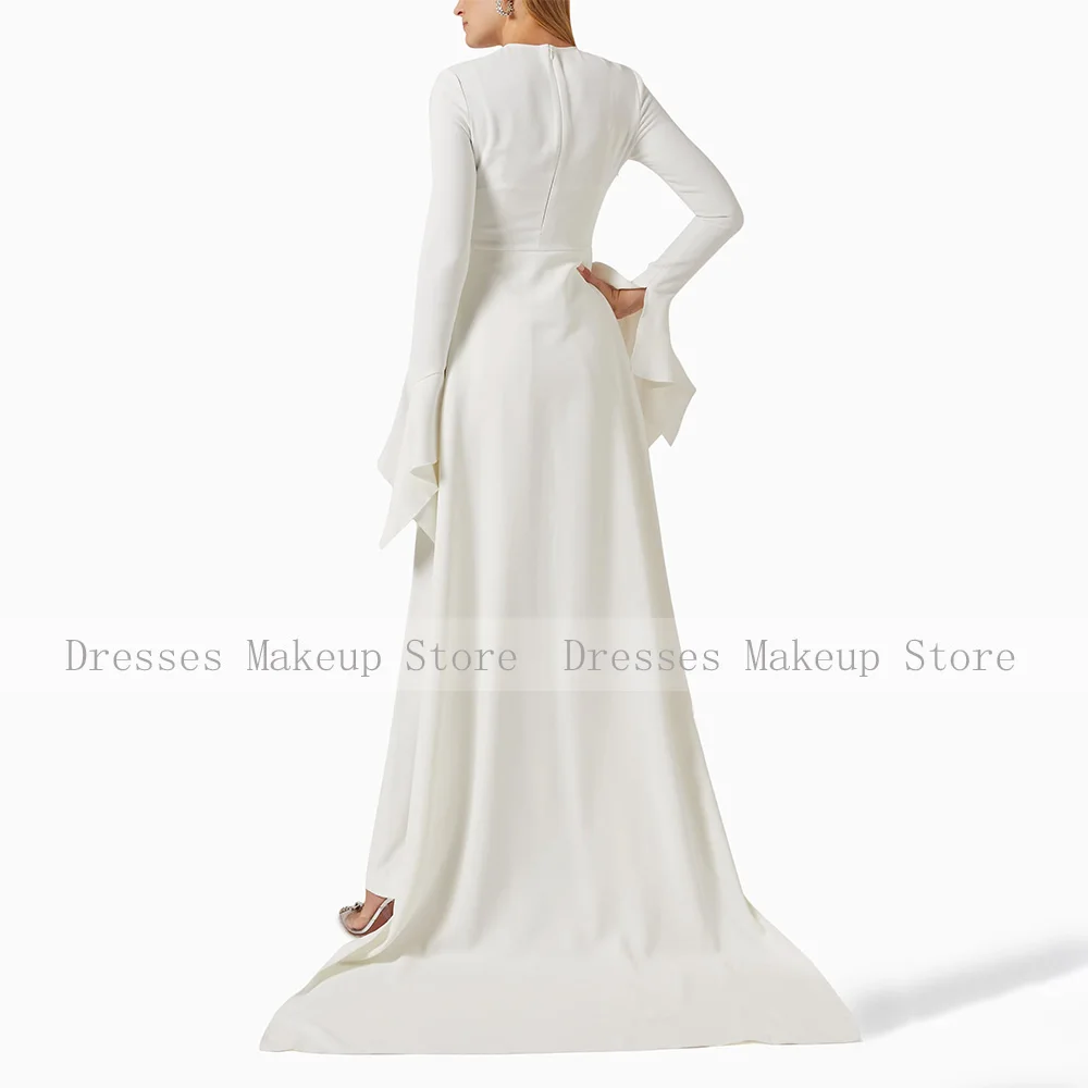 White Evening Dress Long Sleeves O Neck Column Evening Gowns for Weddings 2024 Women\'s Formal Party Dresses Robe de Soirée