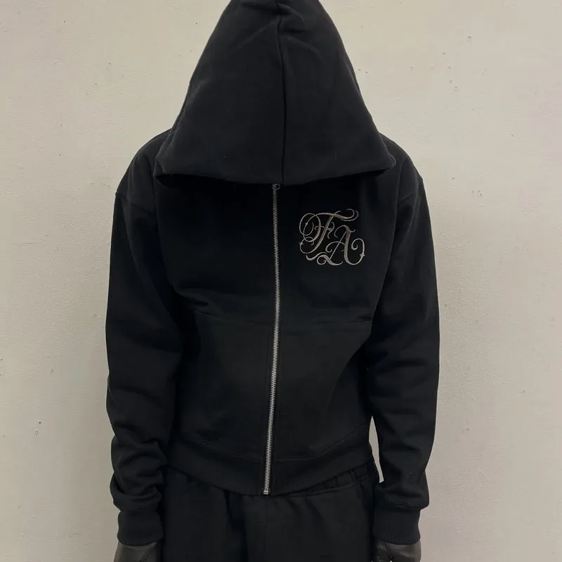 American High Street Gothic Retro Series หลวมปักพิมพ์ Hoodie, Niche Hoodie, กางเกงกีฬา