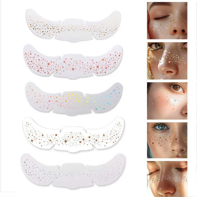 1pc Golden Silver Laser Glitter Freckles Tattoo Stickers for Women Waterproof  Metallic Fake Freckles for Face Makeup Party