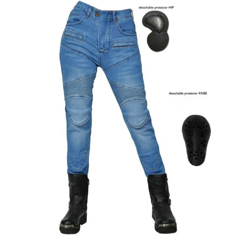 Jeans Slim Fit Wanita Celana Berkendara Sepeda Motor Celana Anti Jatuh Balap Off-Road Sepeda Motor Santai