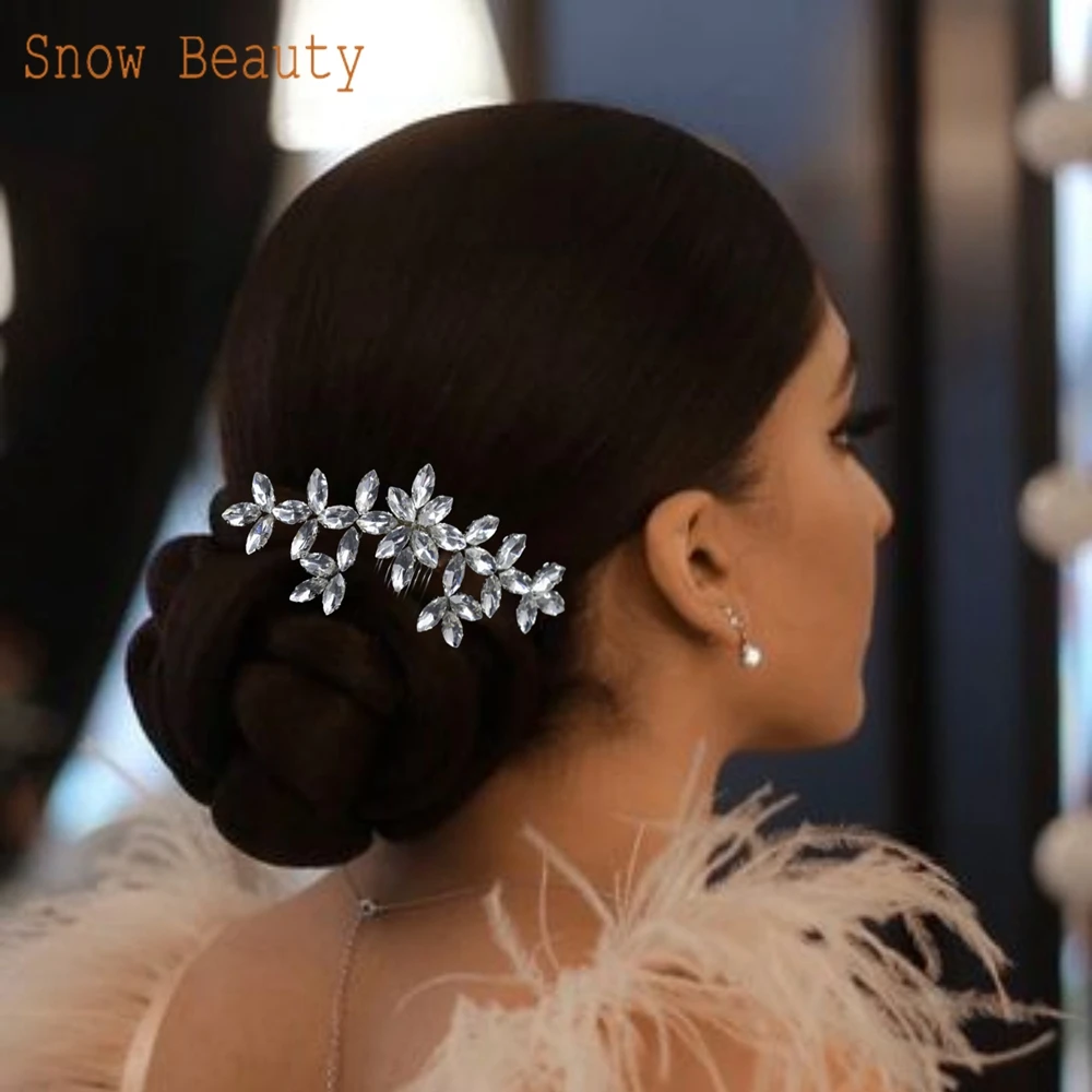 

A477 Silver Crystal Wedding Hair Comb Rhinestone Headpieces Bridal Hair Clip Hair Accessories for Women and Girls Party Tiara