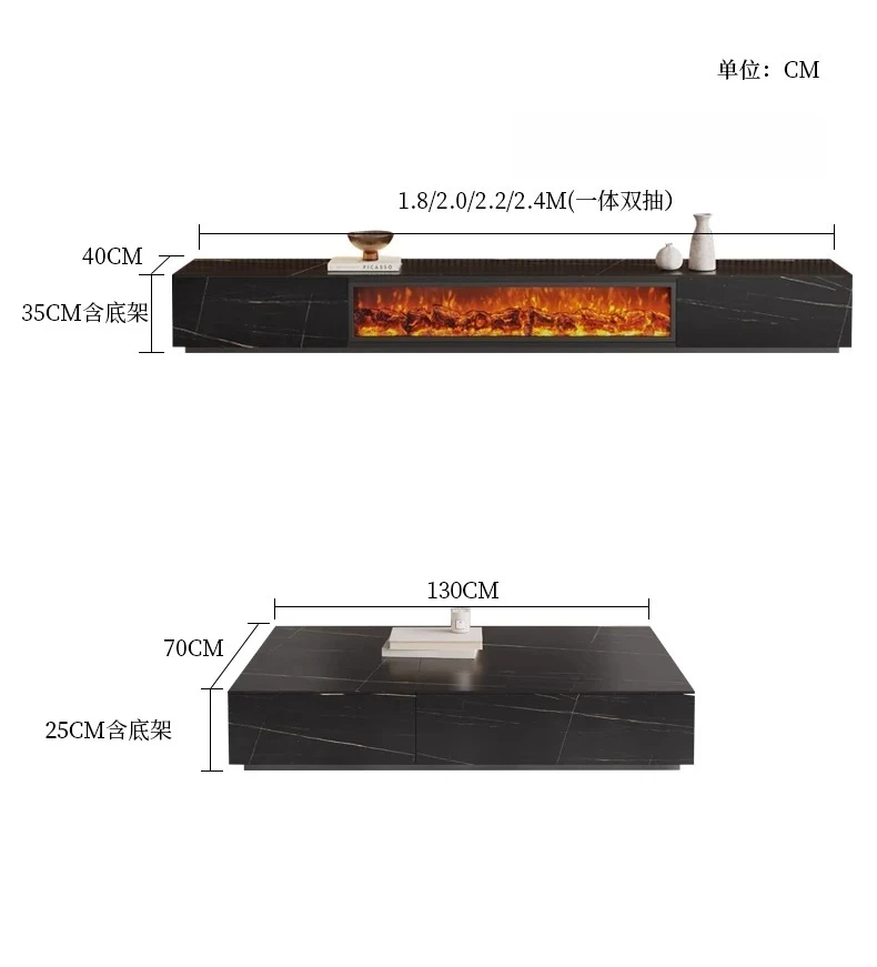 Y Nordic medieval fireplace rock slab TV cabinet embedded simulation flame furnace core can be customized decorative cabinet