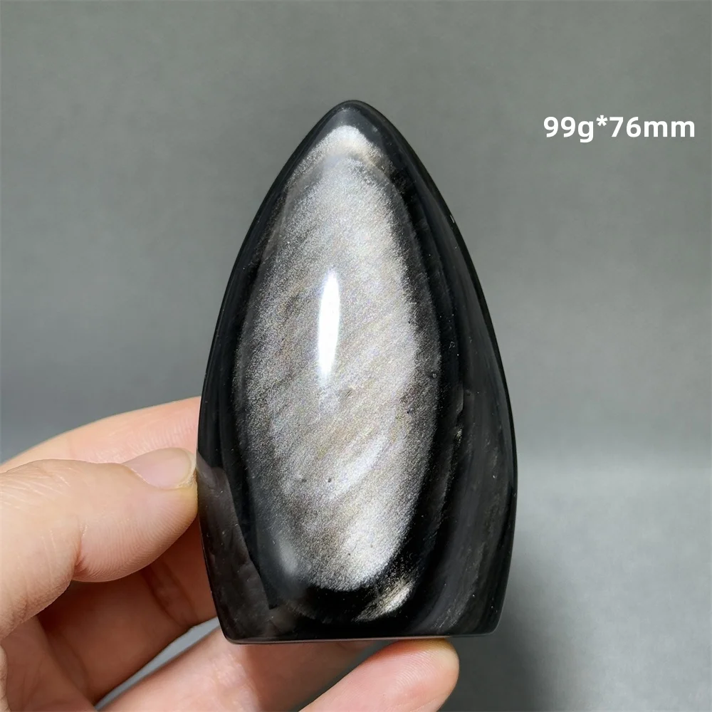 Silver Obsidian Free-Form Torch Natural Mineral Quartz Polishing Massage Beauty Reiki Therapy Meditation Home Energy Decoration