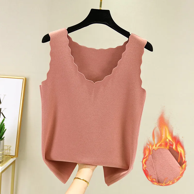 Double-Sided Fleece Vest Women's Autumn Winter Pure Cotton Warm Strap Slim Fit Base Shirt Inner Wear Large Size Top