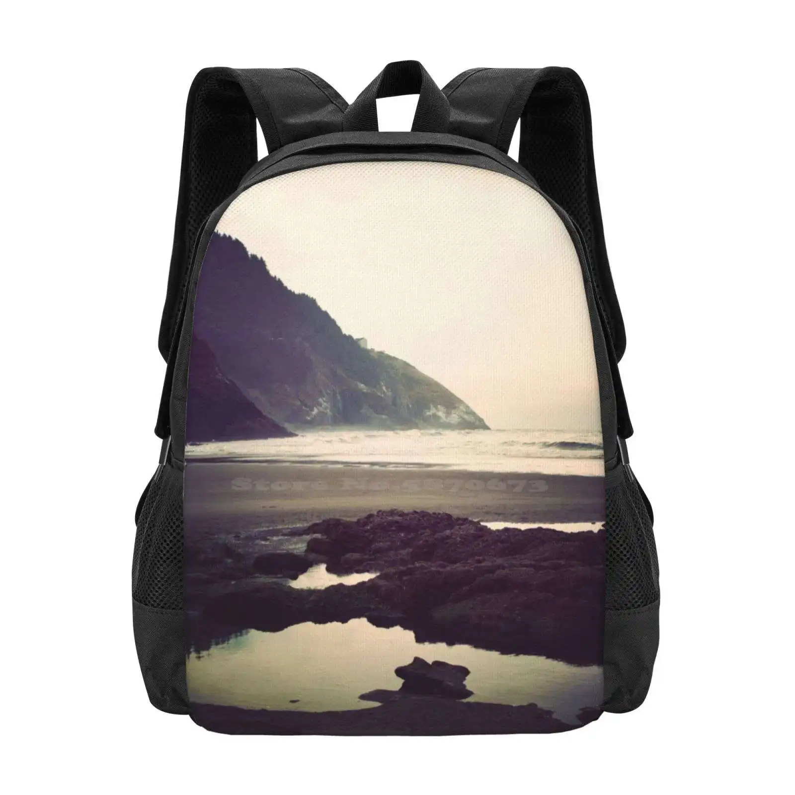 Reminisce Hot Sale Schoolbag Backpack Fashion Bags Beach Coast Sand Ocean Waves Water Rocks Pool Reflection Fog Dark Sky Cliffs