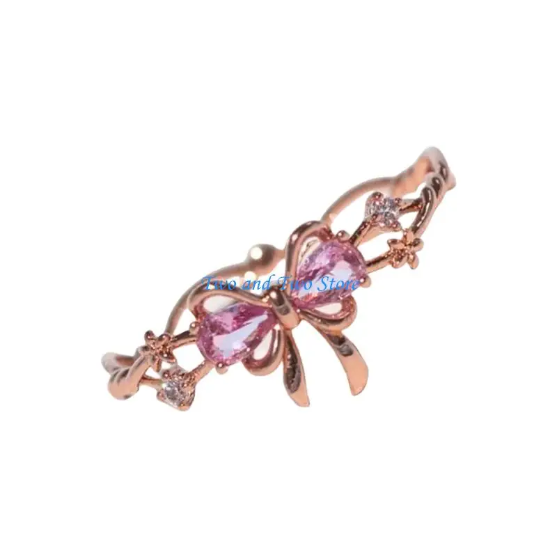 HX6F Moderne Bowknotringe Datum Schmuck Komfortable verstellbare Ringe Legierungstextur