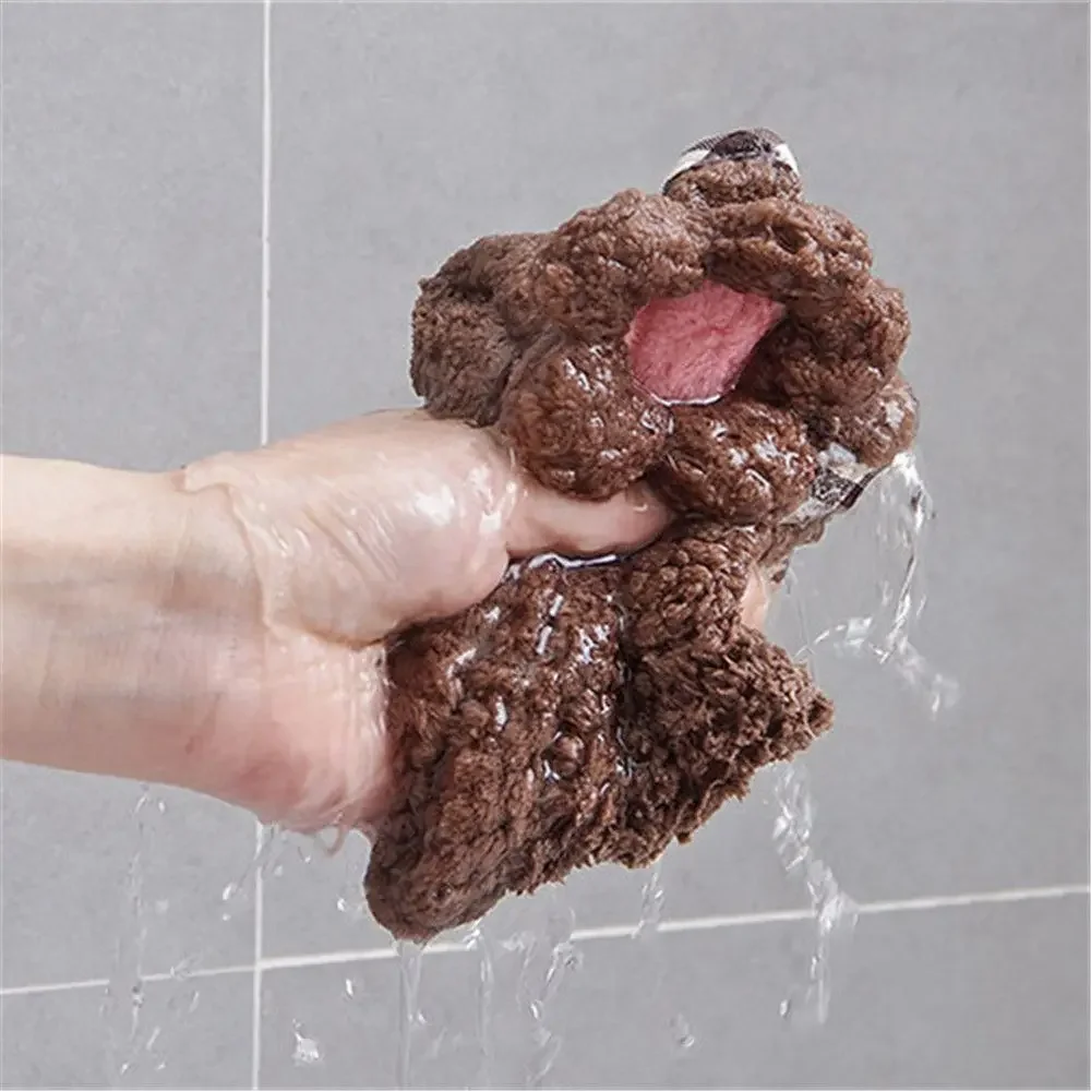 Cute Hangable Coral Velvet Absorbent Towels Cartoon Little Flower Hand Towels Kitchen Bathroom Cleaning Rags