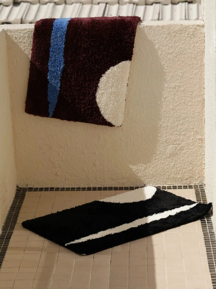 Retro Flocking Brown Carpet Thickened Bathroom Mat Soft Anti-Slip Door Mat Ins Atmosphere Bathroom Toilet Floor Rug Rectangular