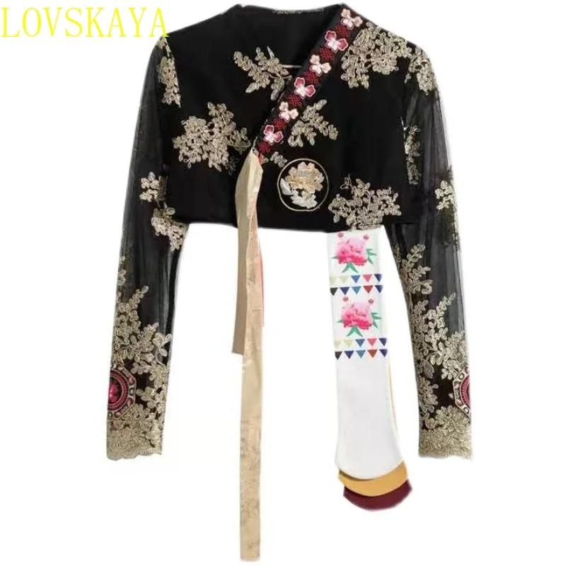 Ladies Jazz Dance Performance Clothing Embroidered Printed Long sleeved Dance Set Jazz Dance Set