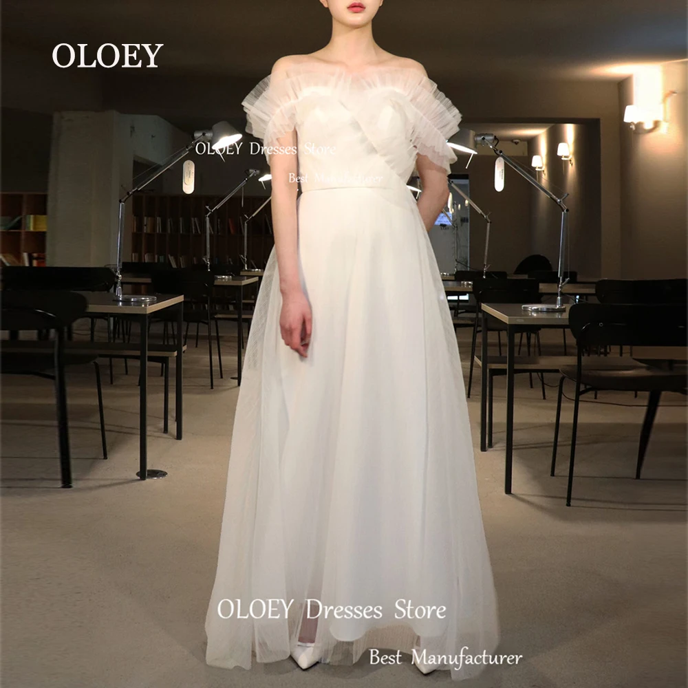 

OLOEY Simple Ivory Wedding Dress Korea Photoshoot Pleats Off Shoulder Bridal Gown Soft Organza Floor Length Bridal Dress Custom