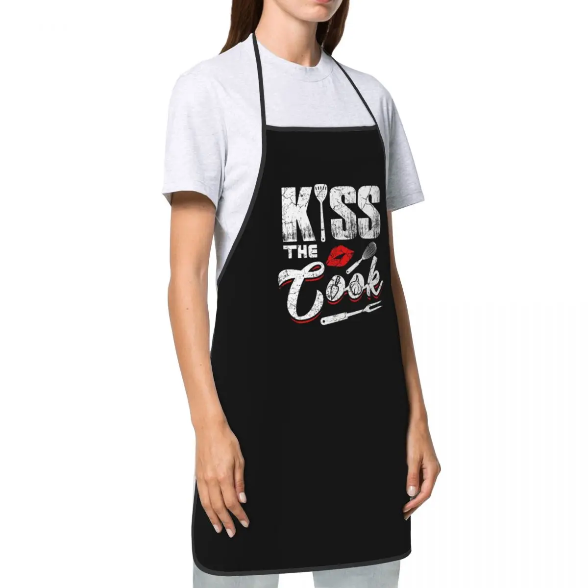 Retro Kiss The Cook Apron Women Men Unisex Bib Cooking Kitchen Tablier Cuisine Chef Gardening