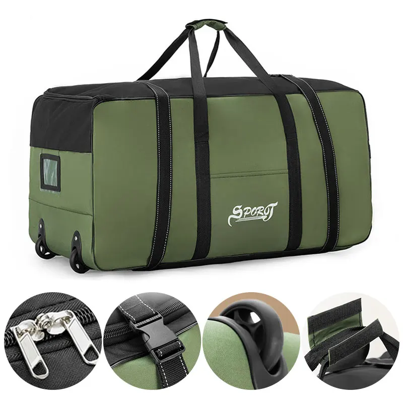 

Rolling Duffle Bag Foldable Wheeled Luggage Waterproof Oxford Spinner Wheels for Travel Camping Moving Gym Sports