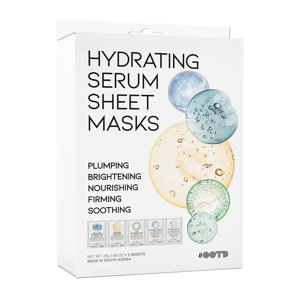 

Hydrating Sheet Mask Variety Pack for Dry, Acne, Sensitive Skin - Collagen, Cica, Ceramide, Hyaluron, Retinol 5EA
