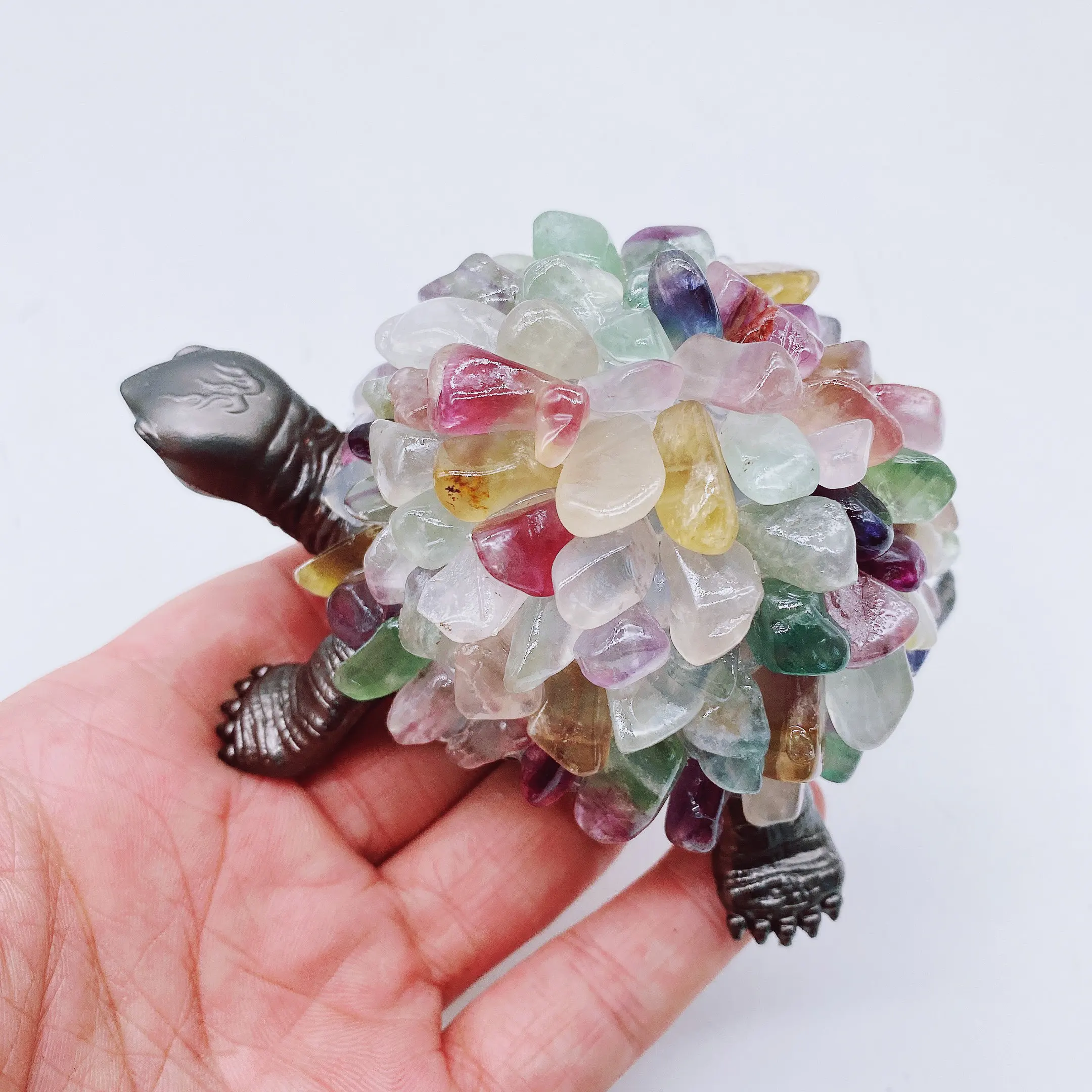 1pc Natural Colored fluorite Energy Reiki tortoise carving decoration Crystal Quartz Healing High Quality Gemstone For Gift