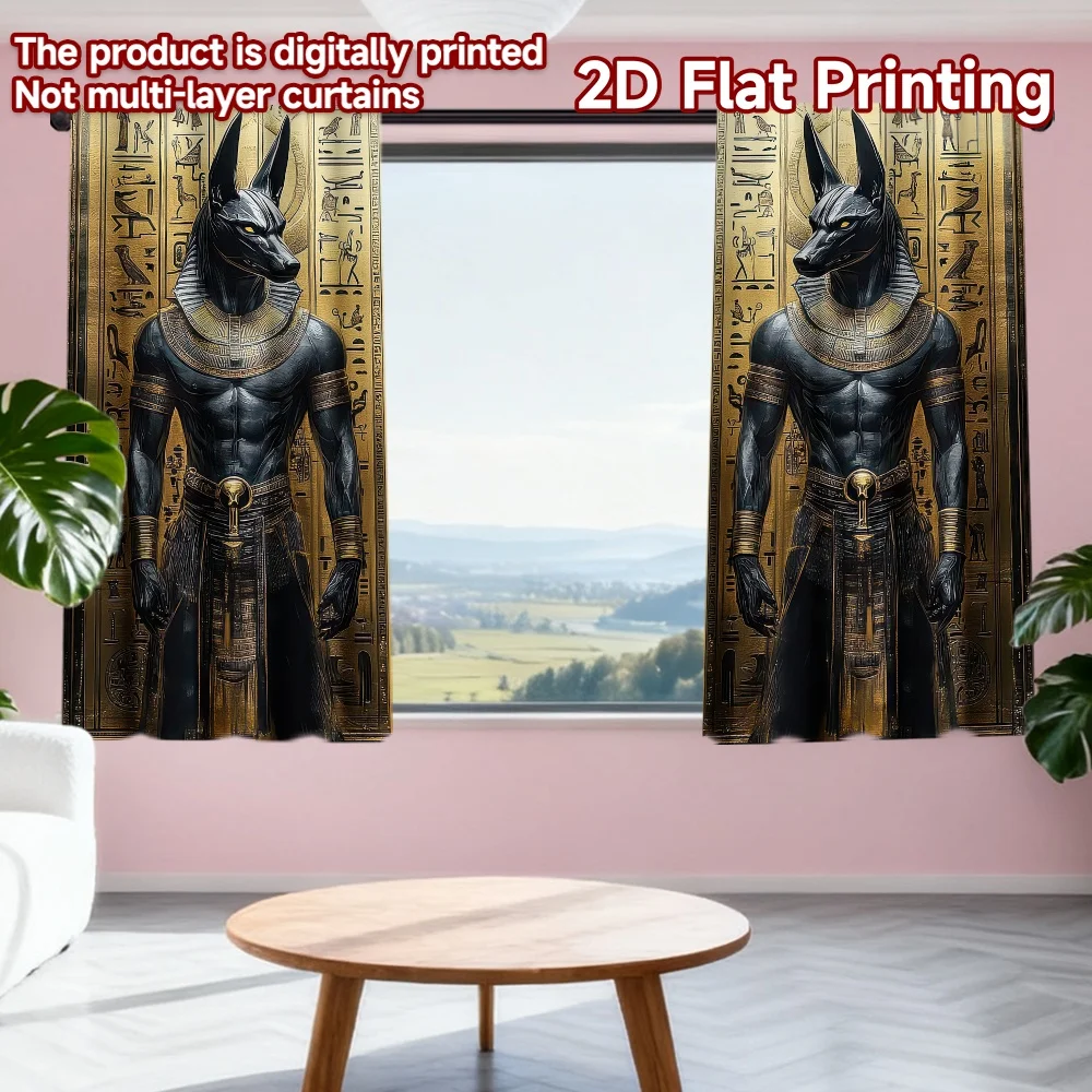 

2D flat printing 2pcs Curtains Ancient Egyptian Anubis Guardians(1) Digital Printed Polyester Drapes Festive Holiday Use for