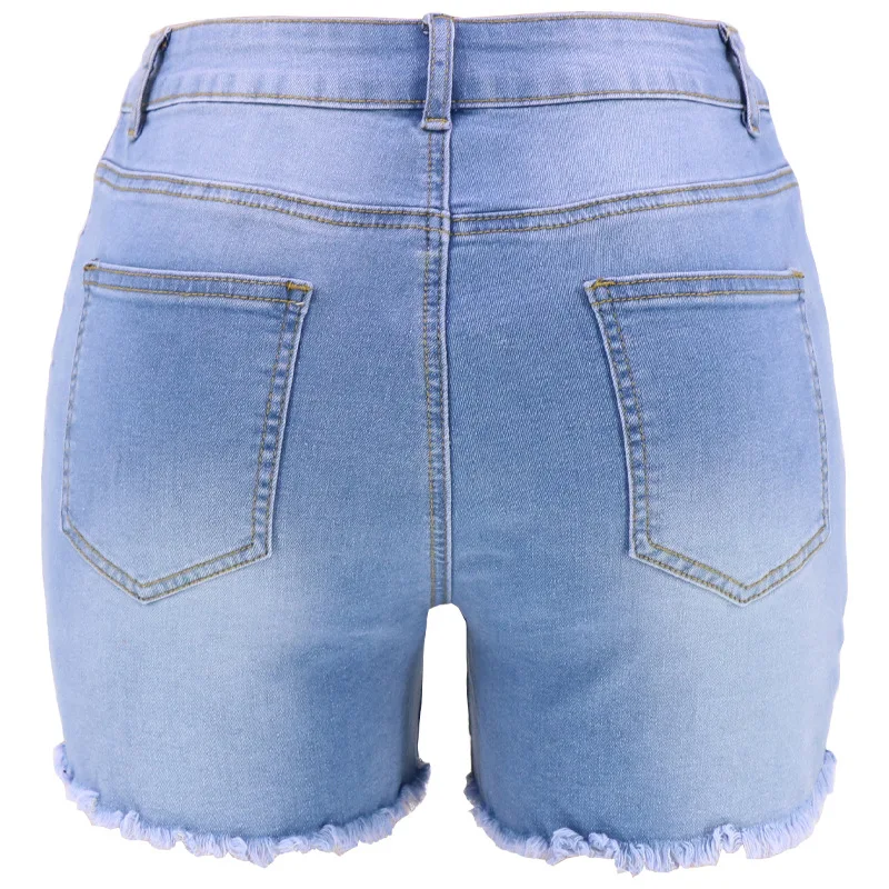 2023 Summer Fashion New Color Collision High Waist Fringe Retro Pocket Denim Shorts Female