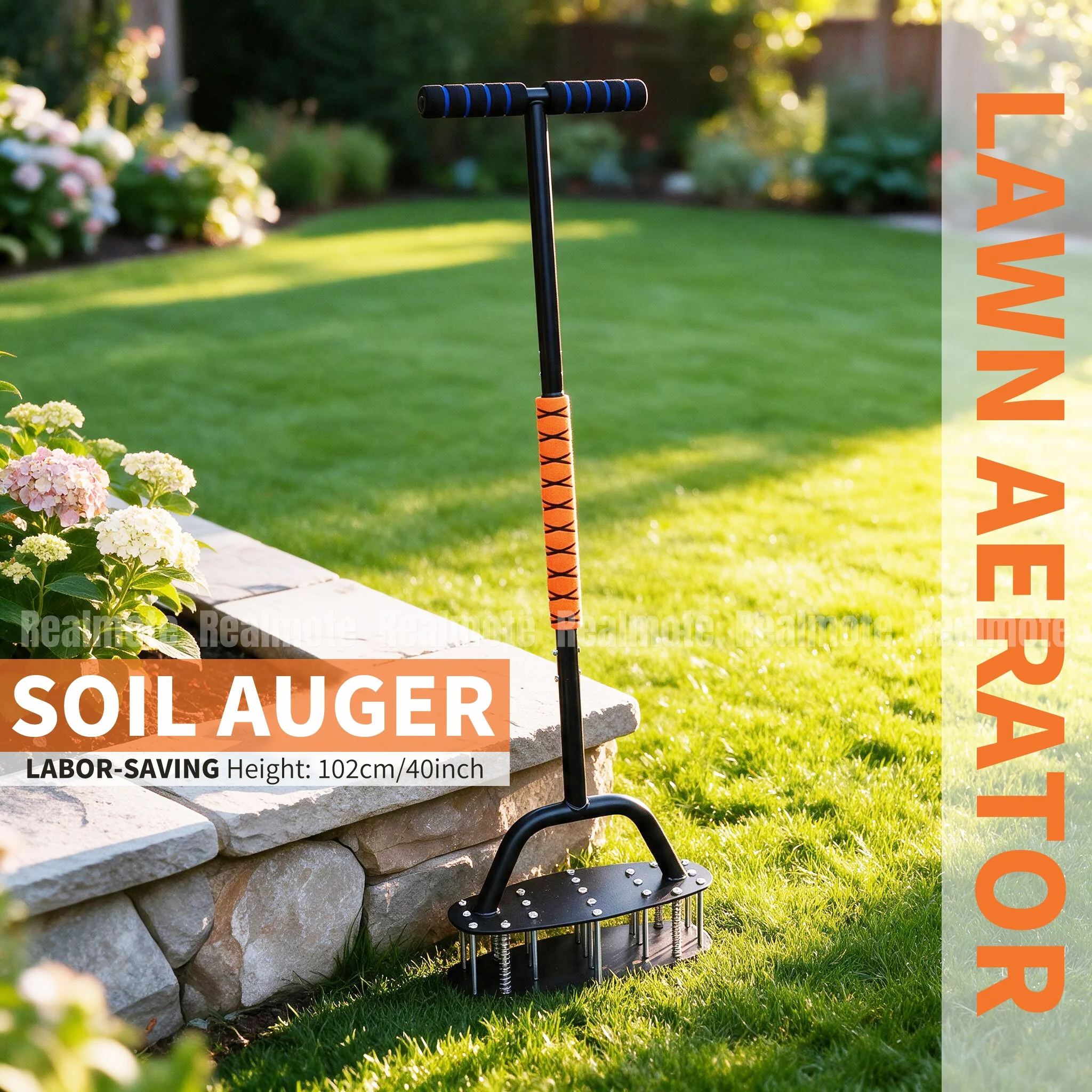 Manual Lawn Aerator Tool 17 Iron Spikes Ergonomic T-Handle Automatic Dirt Clean Soil Loosening Yard Aeration Metal Grass Aerator