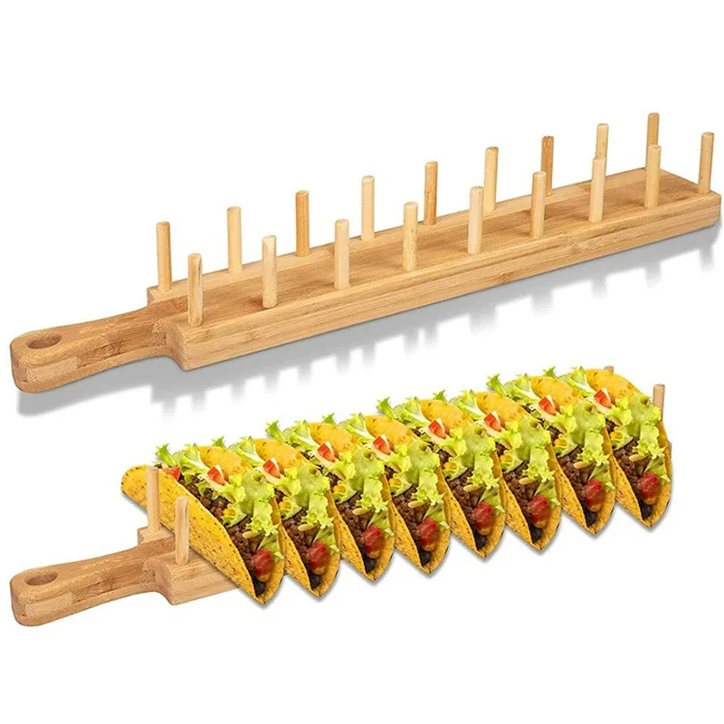 

Bamboo Wooden Taco Holder Potato Chips Corn Roll Rack Tray Shelf Tortilla Burritos Rack Tray Fit for To Parties and Restaurants