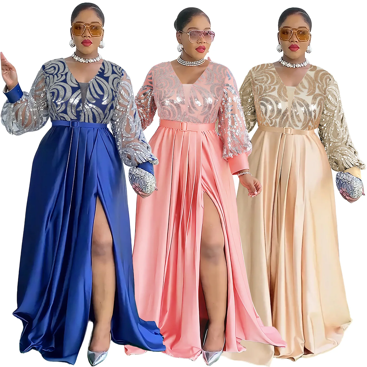 فساتين أفريقية مطرزة بالترتر مقاس كبير للنساء أنيقة لحفلات الزفاف المسائية Dashiki أنقرة ملابس أفريقيا قفطان عباية رداء