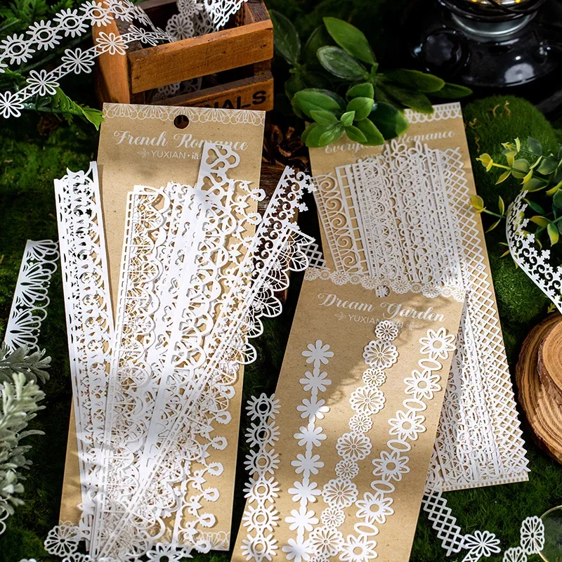 16 pcs/pack Material Pack Non adhesive hand ledger note art white lace lace hollowed out material paper collage book 6 kinds