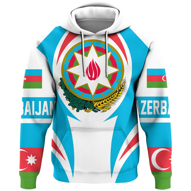 

Azerbaijan National Emblem Pattern Azerbaijani Flag 3D Print Hooded Sweatshirts Daily Casual Breathe Oversized Hoodie Pullovers