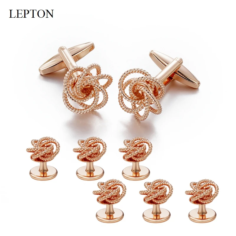 

Low-key Luxury Metal Knots Cufflinks Tuxedo Studs Set Lepton Rose Gold&Gold Color Knot Cuff links Tuxedo Studs Cufflink For Men