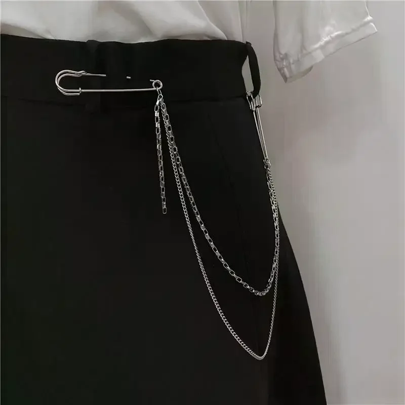 جديد الشرير مزدوجة الطبقات السراويل سلسلة مع بروش دبوس للنساء الرجال الهيب هوب الخصر سلسلة فستان مجوهرات القوطية روك اكسسوارات #3