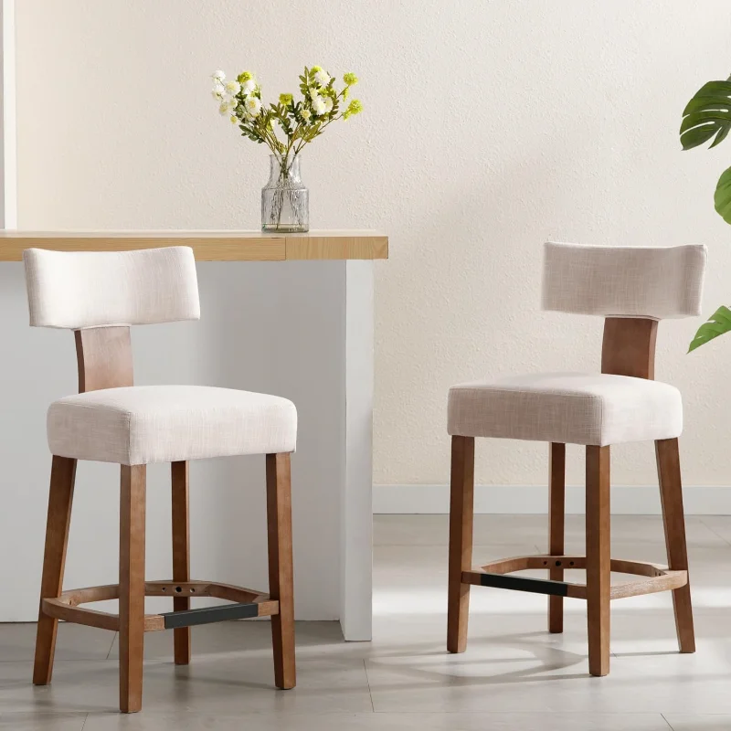 

26” Counter Stools Set of 2 Counter Height Bar Stools Modern Kitchen Bar Stools with Back and Solid Wood Legs