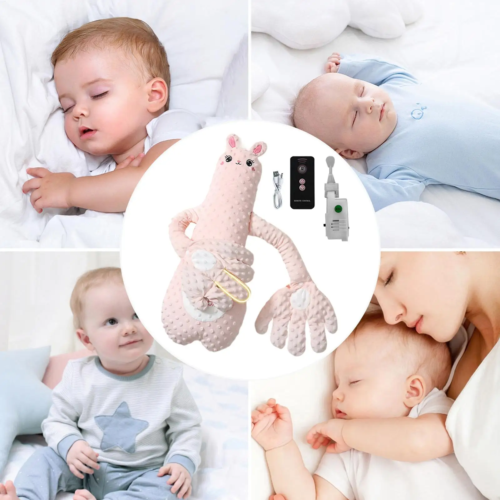 Baby Patting Pillow Crib Soother with 3 Adjustable Modes Interactive Stuffed Animal Shape Cushion Cozy Companion for Bedtime