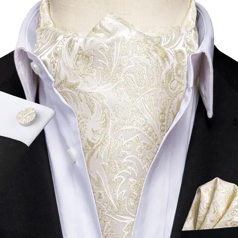 Silk Mens Ascot Black Pink Blue Red Gold Green Purple White Beige Cravat Tie Hanky Cufflinks for Male Wedding Business Prom Gift