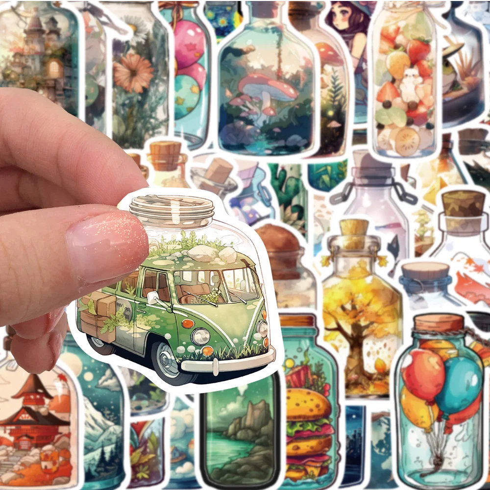 10/30/50PCS Vintage INS Style Bottle World Cartoon Aesthetic Stickers Decals Waterproof Kawaii Anime Decoration Sticker Kids Toy