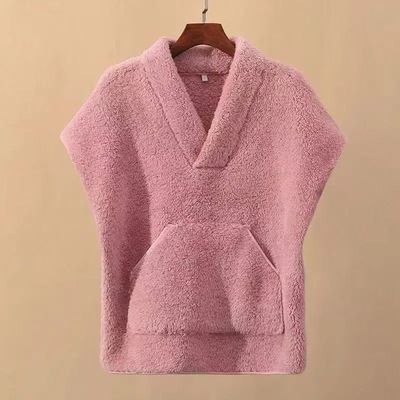 Double-sided Coral Fleece Tops Men Women Winter Thicken Velvet Warm Vest Middle-aged V-neck Sleeveless Coat Neck Shoulder Care