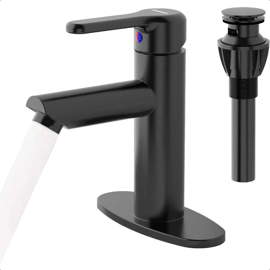 

Bathroom Sink Faucet One HoleLavatory Tap for Basin Matte Black Bathroom Sink Faucet with Metal Pop Up Drain Assembly Bathroom