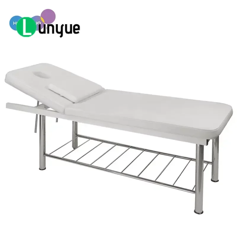 Modern Portable White Massage Bed Perforated for Cupping Therapy Eyelash Extension Reclining Chair with Plated Base for Spa