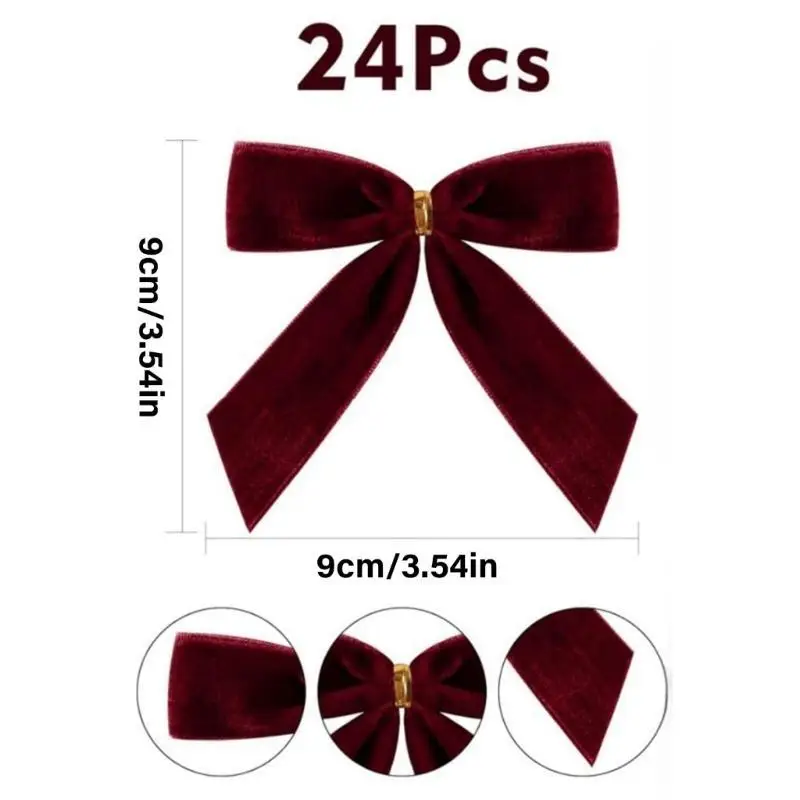 E8BD 24pcs/Pack Christmas Velvets أقواس قمادة أنيقة قلادة الفراشة