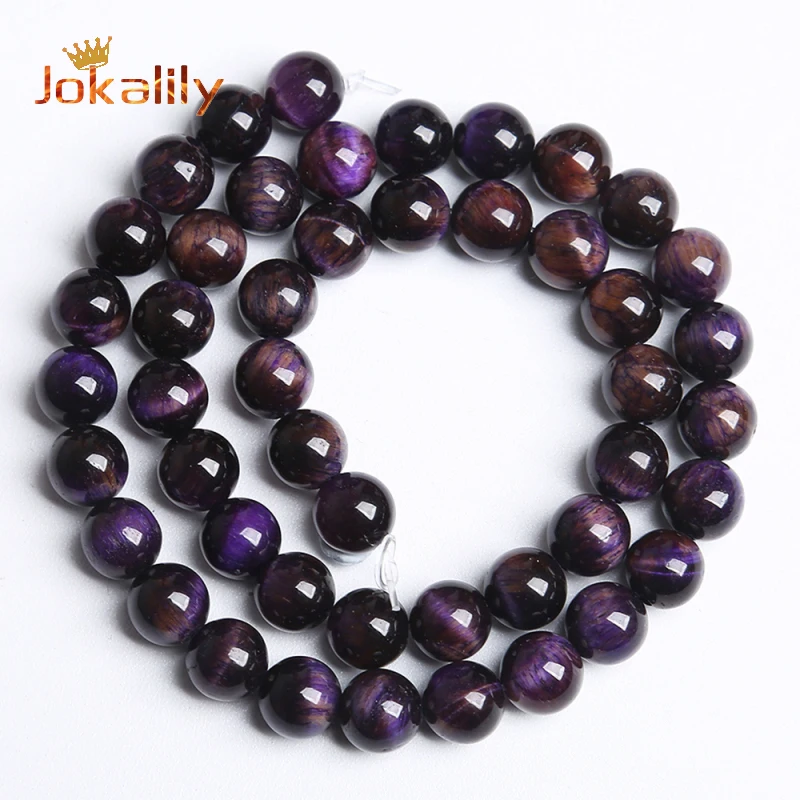 

Purple Yellow Tiger Eye Stone Beads For Jewelry Making Round Loose Beads DIY Bracelets Necklaces Accessories 6 8 10 12 14mm 15"