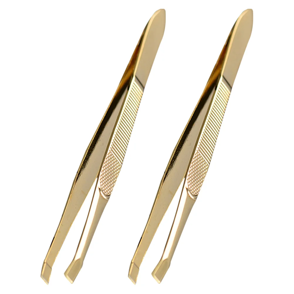 

2Pcs Precision Eyebrow Tweezers Stainless Steel Gold Finish Brow Shaper Women Girls Makeup Grooming Set Lash Tweezer Set
