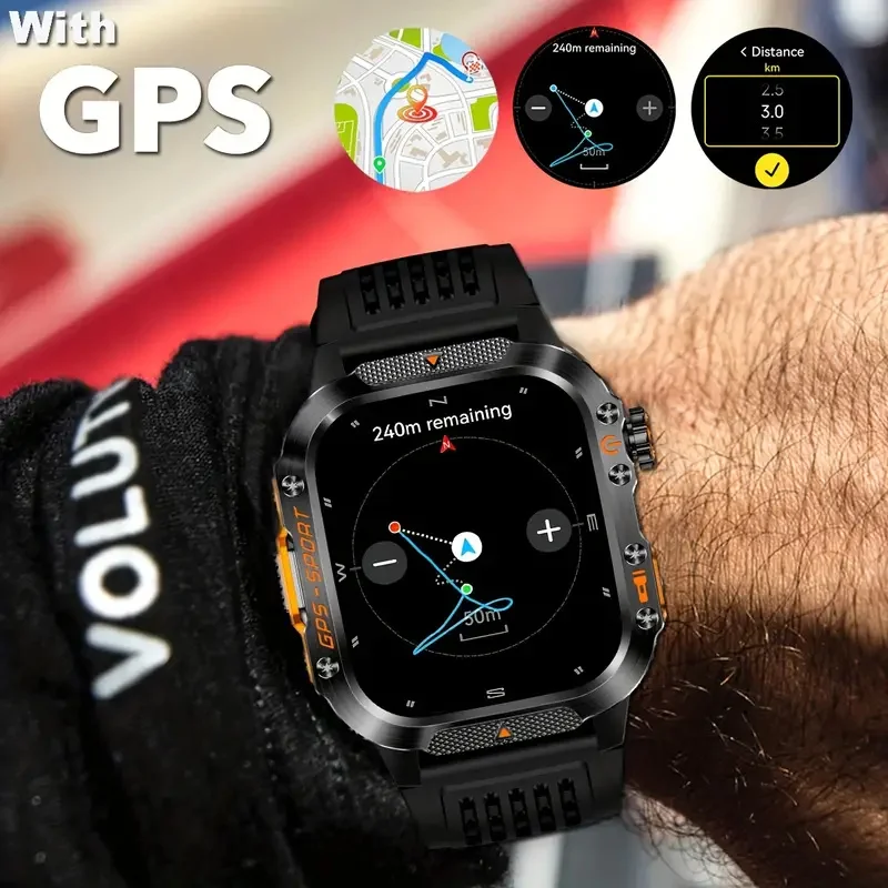 2025New العسكرية في الهواء الطلق الرياضة GPS موقف SmartWatch الرجال 3ATM مقاوم للماء البوصلة مقياس الارتفاع 540mAh BT دعوة اللياقة البدنية الساعات الذكية