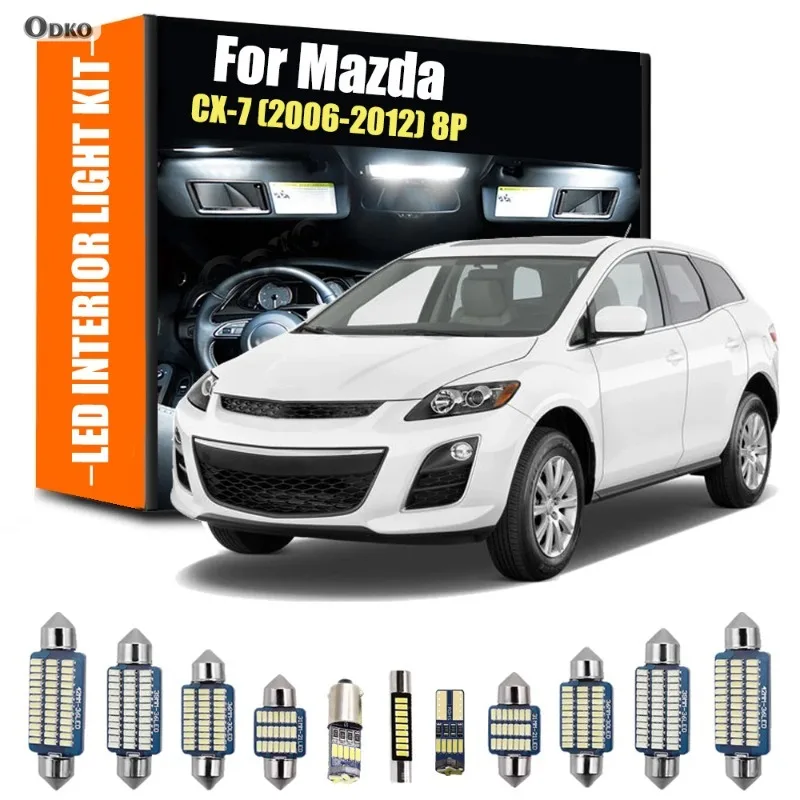 

Для Mazda CX-7 2006-2012 8 шт. светодиодный внутренний светильник, комплект ламп для номерного знака, зеркало для туалетного столика, лампа багажника, сигнальная лампа Canbus