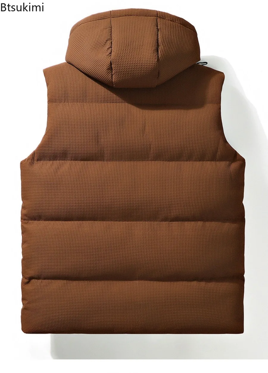 2025 Autumn Winter Men's Thicken Cotton Waistcoat Sleeveless Vests Jackets Warm Comfortable Outerwear Male Zipper Hooded Coats