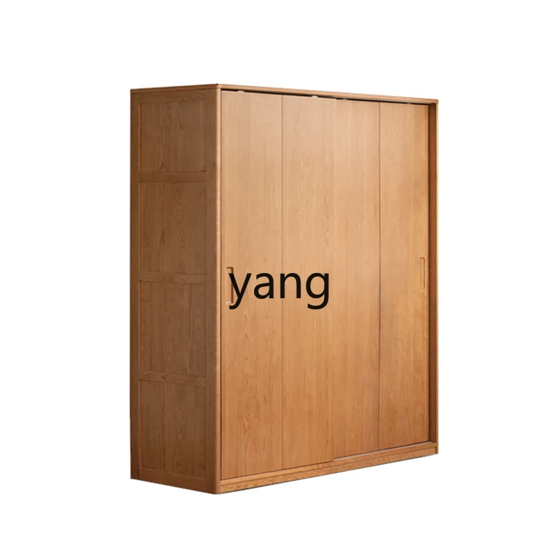 LMMFull Solid Wood Sliding Door Bedroom Wardrobe Log Sliding Door Black Walnut